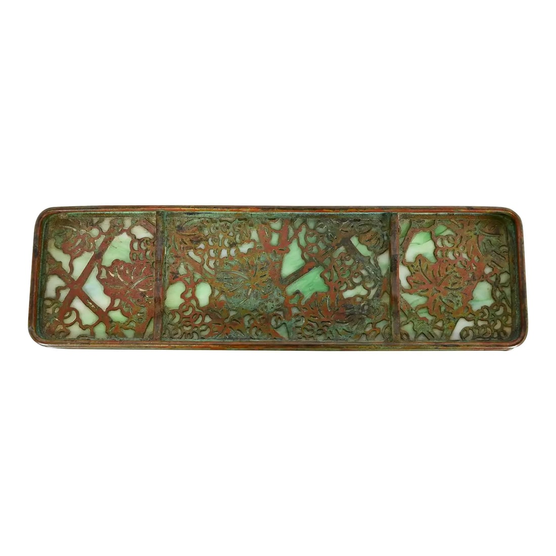 Tiffany Studios New York Grapevine Pattern Bronze and Slag Glass Pen Tray (1 of 12)