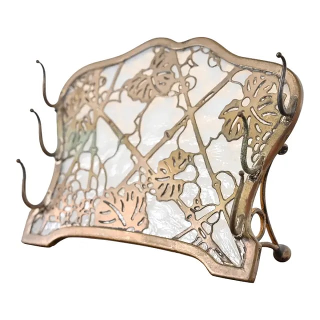 Tiffany Studios New York Grapevine Pattern Bronze Dore and Slag Glass Pen Rack (1 of 12)