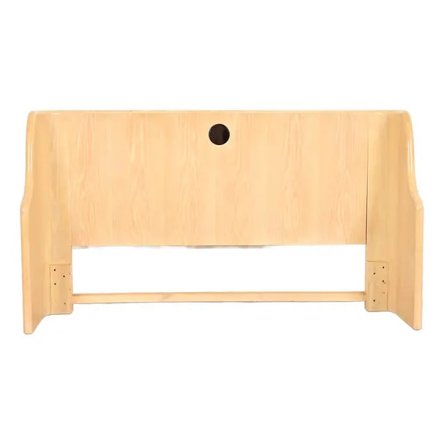 Jay Spectre for Century Furniture Modern Art Deco White Oak & Chrome Queen Size Headboard: An exceptional modern Art Deco queen size headboard By Jay Spectre for Century Furniture USA, 1980s Measures: 65.5"W x 17"D x 36"H. Very good original vintage condition. Matching long dresser availabl