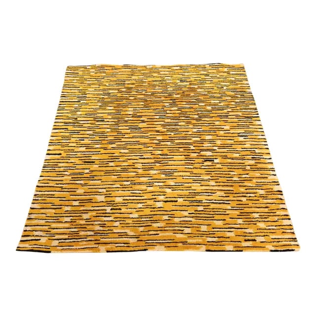 Edward Fields Mid-Century Modern Abstract Square Room Size Rug, 1965: A gorgeous Mid-Century Modern abstract square room size designer wool rug By Edward Fields USA, 1965 Thick wool pile, with predominant colors in yellow, black, and ivory. Measures: 6'6" x 6'6" Very go