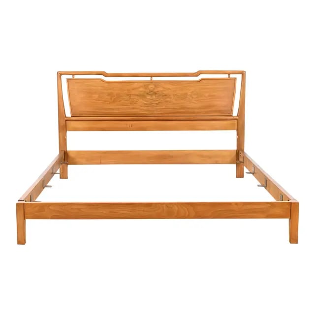 John Widdicomb Mid-Century Modern Burled Walnut Queen Size Bed, Circa 1960s (1 of 11)