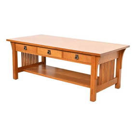 Stickley Mission Oak Arts & Crafts Double-Sided Spindle Coffee Table (1 of 12)