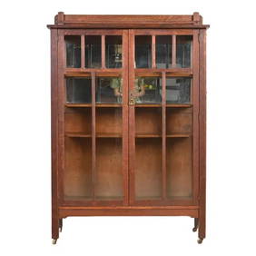 Limbert Style Antique Mission Oak Arts and Crafts Bookcase Cabinet, Circa 1900 (1 of 12)