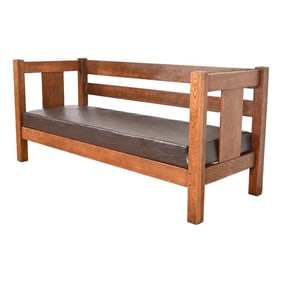Charles Stickley Antique Mission Oak Arts & Crafts Settle Sofa or Bench, Circa 1900