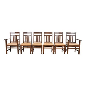 Stickley Brothers Style Mission Oak Arts & Crafts Dining Chairs, Set of Six