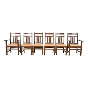 Stickley Brothers Style Mission Oak Arts & Crafts Dining Chairs, Set of Six (1 of 12)