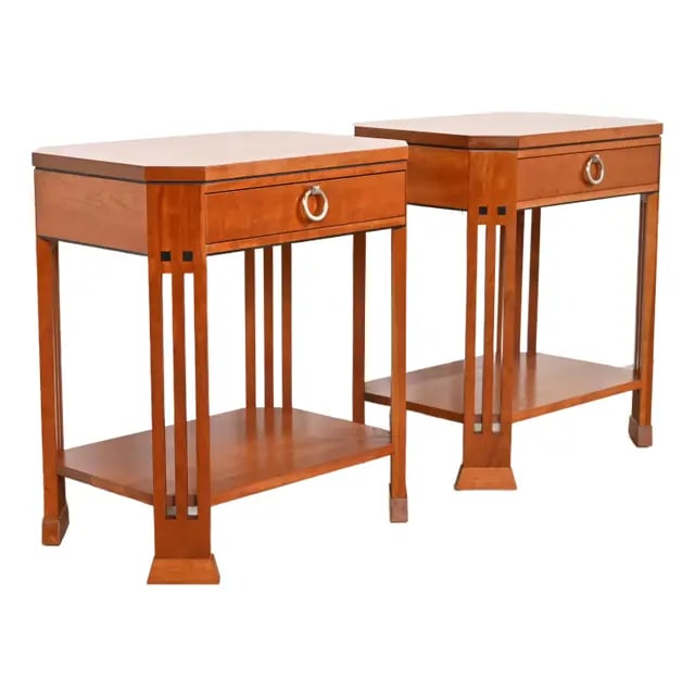 Stickley Mission Arts & Crafts Cherry Wood Nightstands or End Tables, Pair (1 of 12)