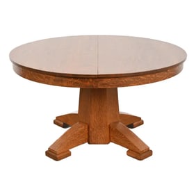 Stickley Brothers Style Antique Mission Oak Arts & Crafts Pedestal Extension Dining Table