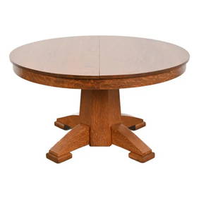 Stickley Brothers Style Antique Mission Oak Arts & Crafts Pedestal Extension Dining Table (1 of 12)