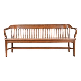 Antique Arts & Crafts Solid Oak Lawyer's Bench, Newly Refinished