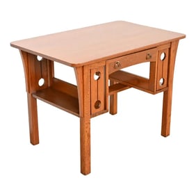 Stickley Brothers Style Antique Mission Oak Arts & Crafts Desk With Built-In Bookcases