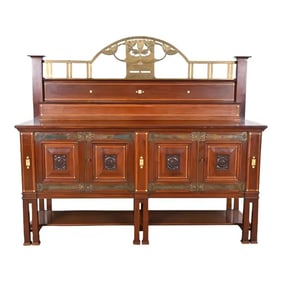 Antique English Arts & Crafts Inlaid Mahogany Sideboard by Robson & Sons, Circa 1900