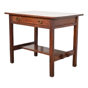 Antique L. & J. G. Stickley Mission Oak Arts & Crafts Writing Desk or Library Table, Circa 1900