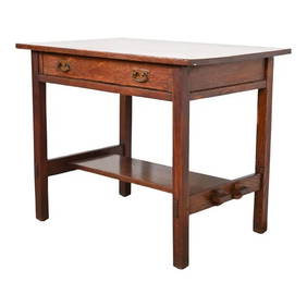 Antique L. & J. G. Stickley Mission Oak Arts & Crafts Writing Desk or Library Table, Circa 1900 (1 of 12)
