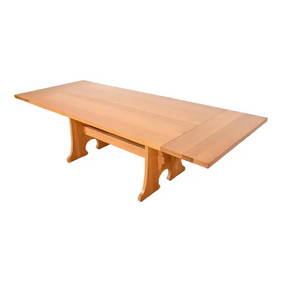Stickley Mission Oak Arts & Crafts Trestle Base Extension Dining Table (1 of 12)