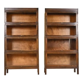 Antique Shaw Walker Arts & Crafts Mahogany Four-Stack Barrister Bookcases, Pair