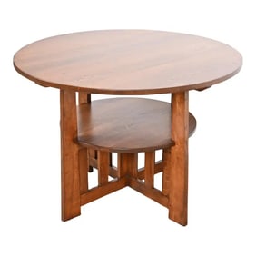 Limbert Style Antique Mission Oak Arts & Crafts Two-Tier Center Table, Newly Refinished