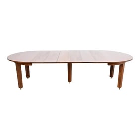 Gustav Stickley Mission Oak Arts & Crafts Extension Dining Table With Six Leaves, Newly Restored