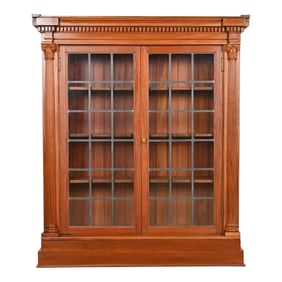 R. J. Horner Style Antique American Empire Carved Mahogany Bookcase Cabinet, Circa 1890s