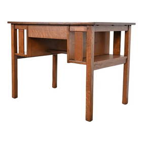 Antique Stickley Mission Oak Arts & Crafts Desk With Built-In Bookcases, Newly Restored (1 of 12)