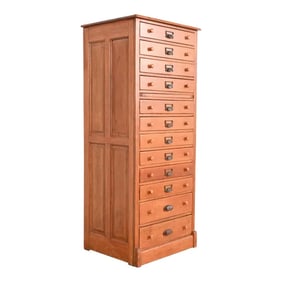 Antique Arts & Crafts Oak 12-Drawer Flat File Cabinet or Chest of Drawers, Circa 1900