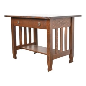 Antique Stickley Brothers Mission Oak Arts & Crafts Writing Desk or Library Table, Newly Restored