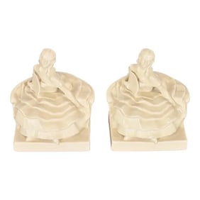 Rookwood Pottery Arts & Crafts Glazed Ceramic Victorian Lady Bookends, 1931