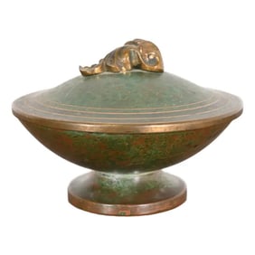 Carl Sorensen Art Deco Verdigris Bronze Lidded Footed Bowl or Compote Dish