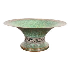 Carl Sorensen Art Deco Verdigris Bronze Footed Centerpiece Bowl or Fruit Bowl