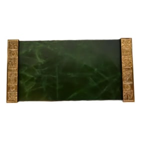 Tiffany Studios New York Bookmark Pattern Bronze Dore Blotter Ends With Leather Desk Blotter