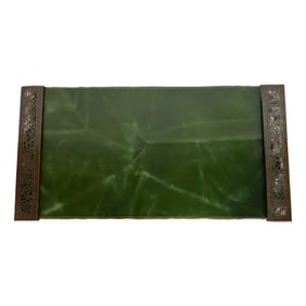 Tiffany Studios New York Pine Needle Bronze Blotter Ends With Leather Desk Blotter