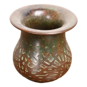 Tiffany Studios New York Pine Needle Bronze Glue Pot or Brush Holder, Circa 1910