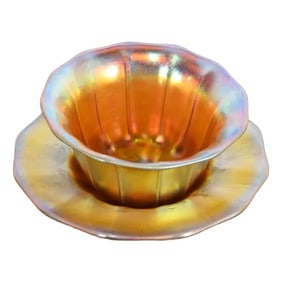 Steuben Aurene Iridescent Art Glass Finger Bowl With Underplate