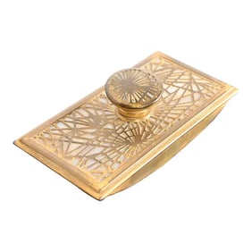 Tiffany Studios New York Pine Needle Pattern Bronze Dore and Slag Glass Rocker Blotter