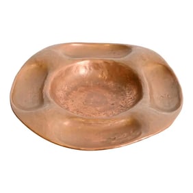 Signed Gustav Stickley Arts & Crafts Hammered Copper Ashtray or Catchall