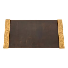 Tiffany Studios New York Zodiac Bronze Dore Blotter Ends With Leather Desk Blotter