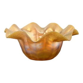 Louis Comfort Tiffany Favrile Iridescent Art Glass Floriform Bowl With Flared and Ruffled Edge