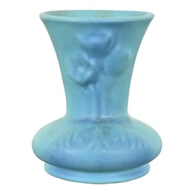 Van Briggle Arts & Crafts Turquoise Glazed Ceramic Vase With Floral Motif