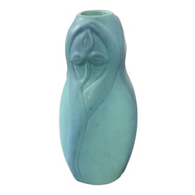 Van Briggle Arts & Crafts Turquoise Glazed Ceramic Vase With Floral Motif