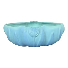 Van Briggle Arts & Crafts Turquoise Glazed Ceramic Bowl With Tulip Motif