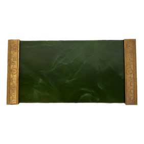 Tiffany Studios New York "Adam" Bronze Dore Blotter Ends With Leather Desk Blotter