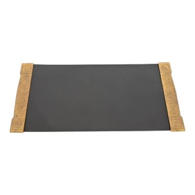 Tiffany Studios New York Greek Key Bronze Dore Blotter Ends With Leather Desk Blotter