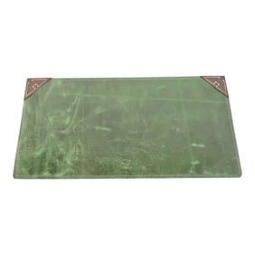 Heintz Arts & Crafts Sterling Silver on Bronze Blotter Corners With Leather Desk Blotter