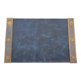 Early 20th Century Tiffany Studios New York Bronze and Enamel Blotter Ends With Leather Desk Pad
