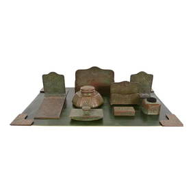 Tiffany Studios New York Zodiac Bronze Nine-Piece Desk Set, Circa 1910 (1 of 12)
