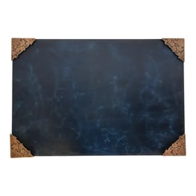 Marshall Field & Co. Antique Floral Ivy Bronze Blotter Corners With Leather Desk Blotter, Circa 1910