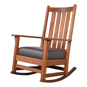 L. & J. G. Stickley Antique Mission Oak Arts & Crafts Rocking Chair, Circa 1900