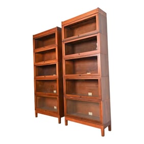 Antique Globe Wernicke Arts & Crafts Mahogany Five-Stack Barrister Bookcases, Pair