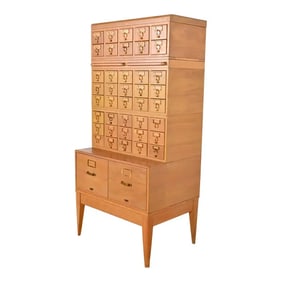 Mid-Century Modern Maple 42-Drawer Card Catalog Filing Cabinet by Remington Rand, Circa 1950s