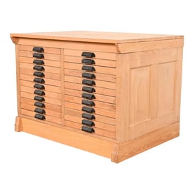 Antique Oak 24-Drawer Flat File Printer's Cabinet or Collector's Cabinet by Hamilton, Circa 1900